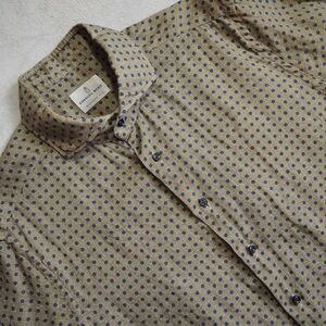 Emanuel Berg Sz L Men's Beige and Blue Polka Dot Shirt 100% Linen